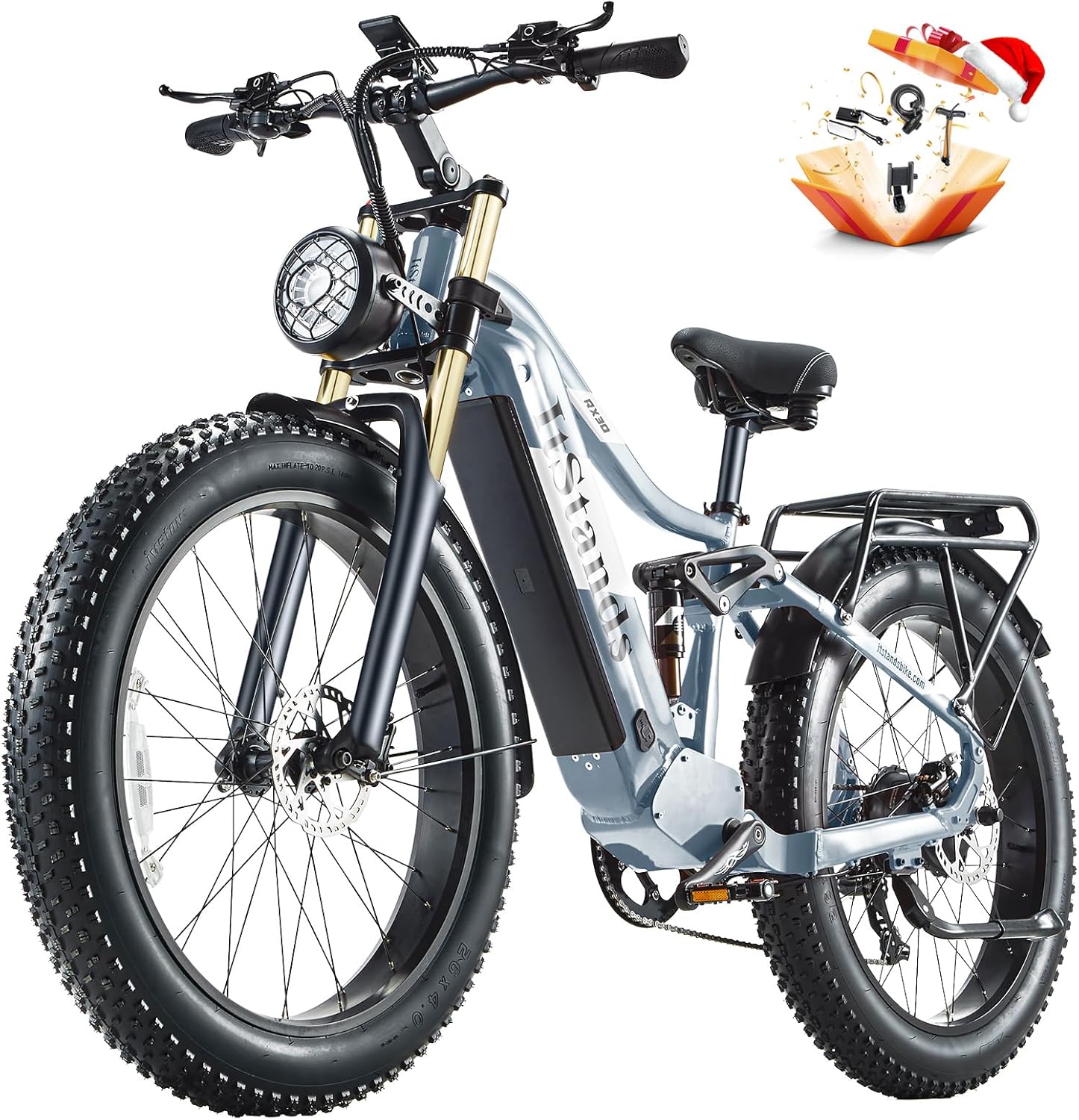 Electric Bike Adults 1000W, 48V 30AH Removable Battery LG Cells 26 Fat Tire Full Suspension Ebike, 30MPH Off Road Mountain E Bike with 8 Speed Gears,120Miles Range Dual Hydraulic Disc Brakes