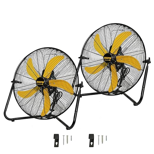 HiCFM 2 Pcs 20-inch 5300 CFM High Velocity Metal Floor Fan, 3-Speed Powerful Cooling 360° Adjustable Tilting Head for Shop, Office Commercial, Garage and Home Use - UL Listed
