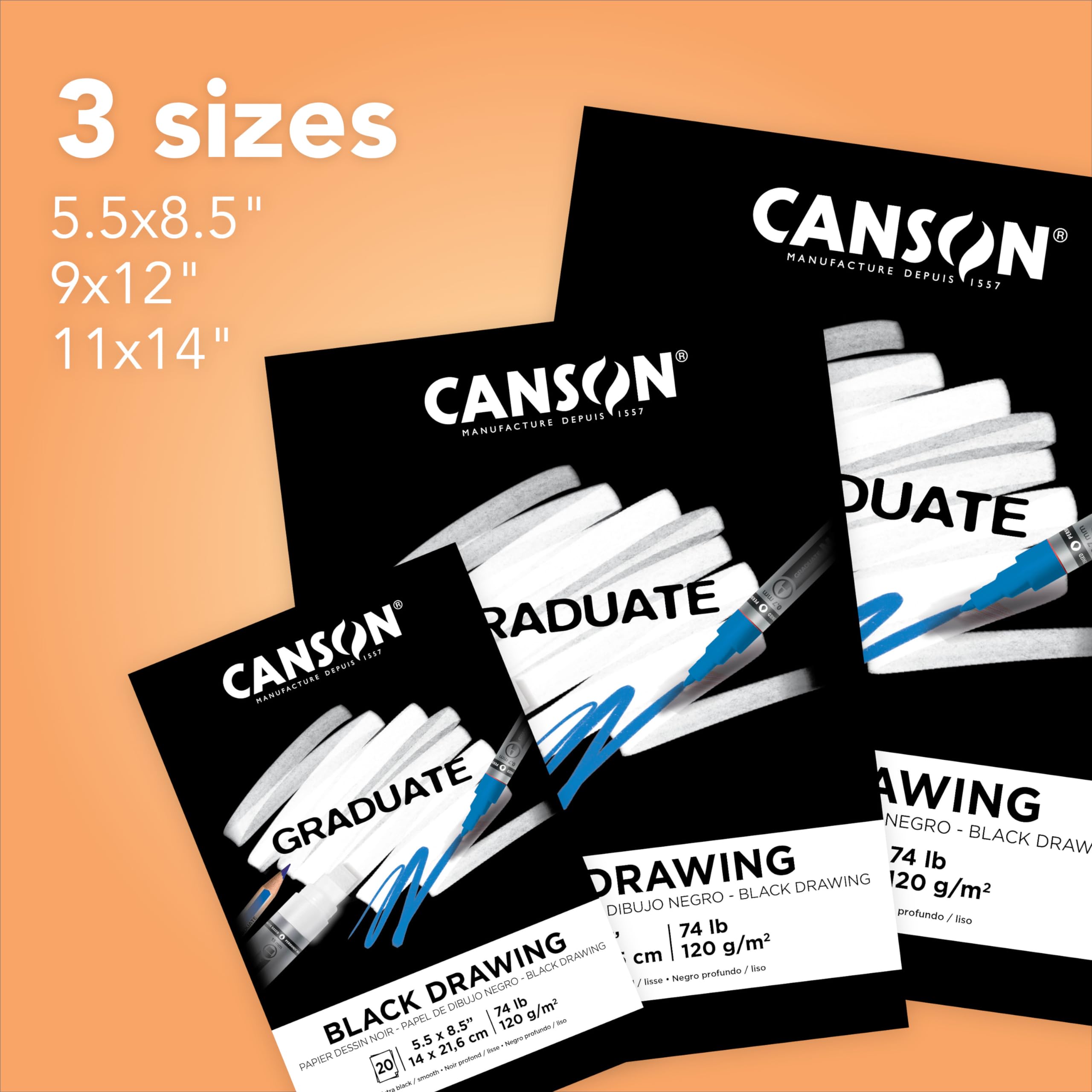 Snapklik.com : Canson Graduate Black Drawing Pad, Foldover, 9x12 Inch ...