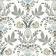 Dimoon Vintage Peel and Stick Wallpaper Boho Floral Leaf Contact Paper 78.7''x17.3'' Beige Grey Botanical Cottage Core Wallpaper Renter Friendly Damask Wall Paper for Bedroom Bathroom Decor Vinyl