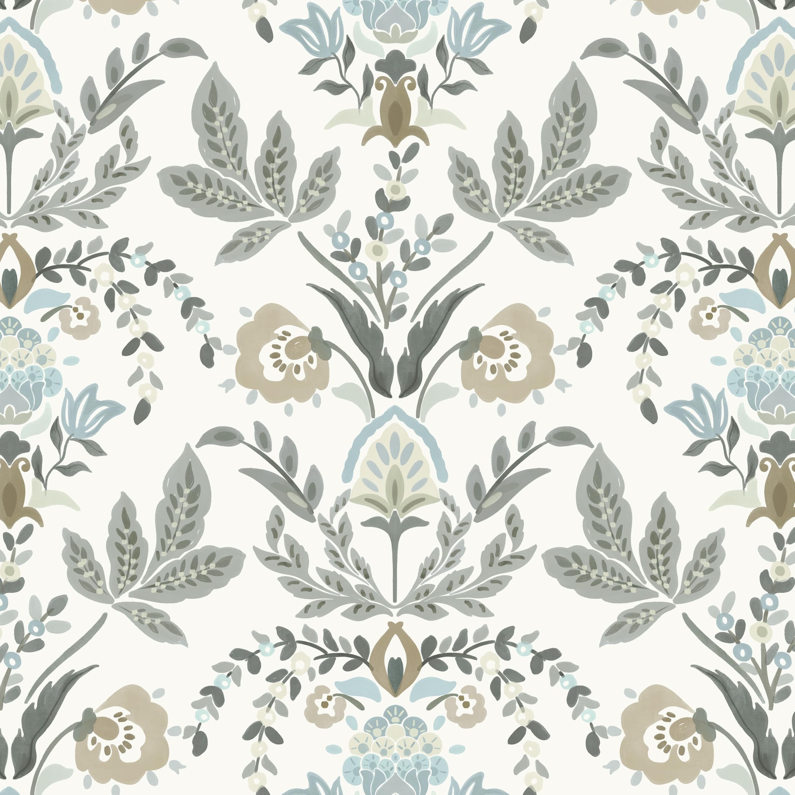 Photo 1 of Dimoon Boho Floral Leaf Peel and Stick Wallpaper 78.7"x17.3" Beige Grey