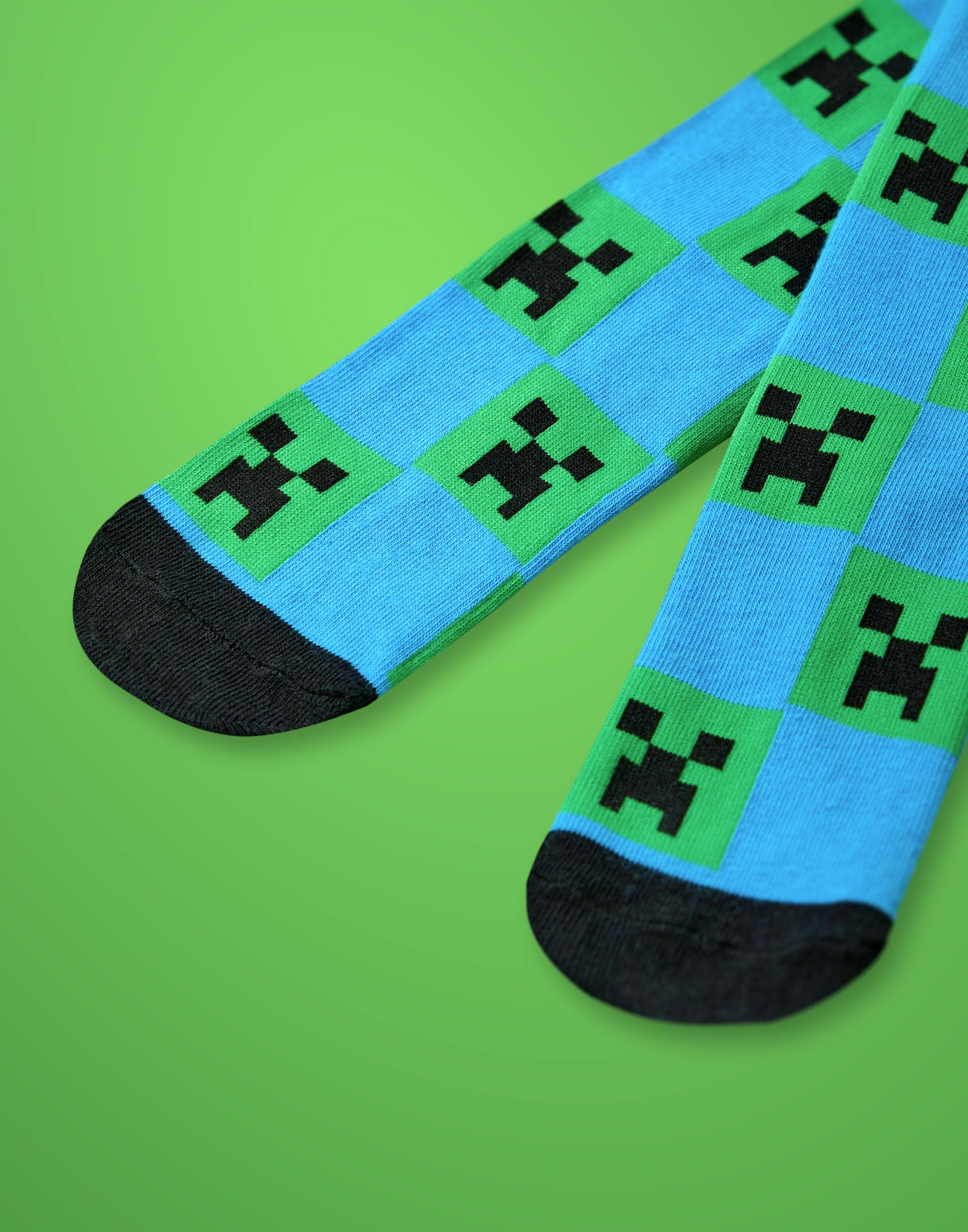 MINECRAFT Set di 5 Calzini per Ragazzi | Calzini Al Polpaccio con Creeper e TNT Stampa All-over in Nero, Verde e Blu | Set di 5 Calzini per Bambini Giocatori | Regalo di Merchandising di Mojang