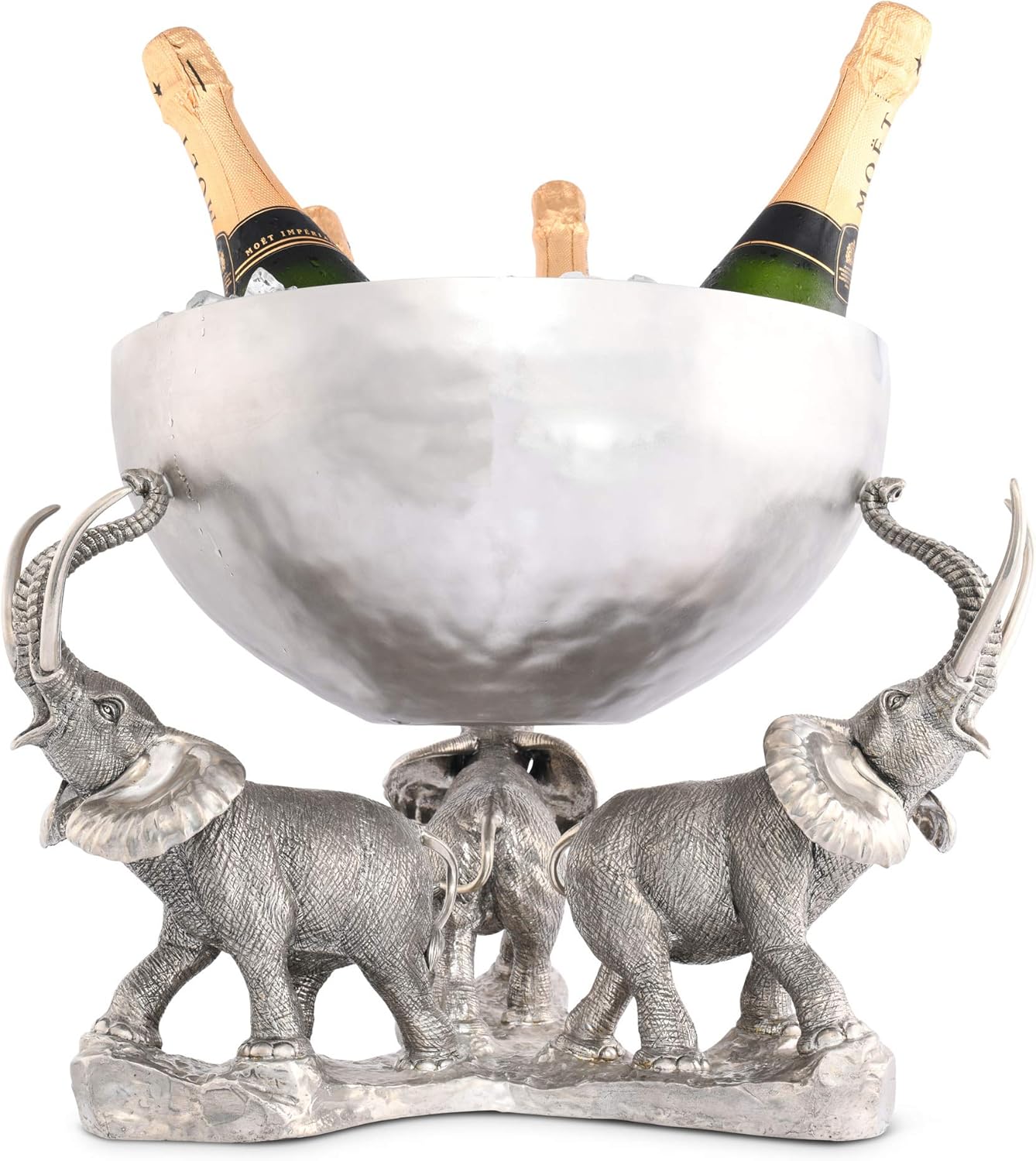 Vagabond House 3 Pewter Elephant Trio Stainless Punch/Ice Bowl 17 inch Wide x 13 inch Tall 380 OZ.