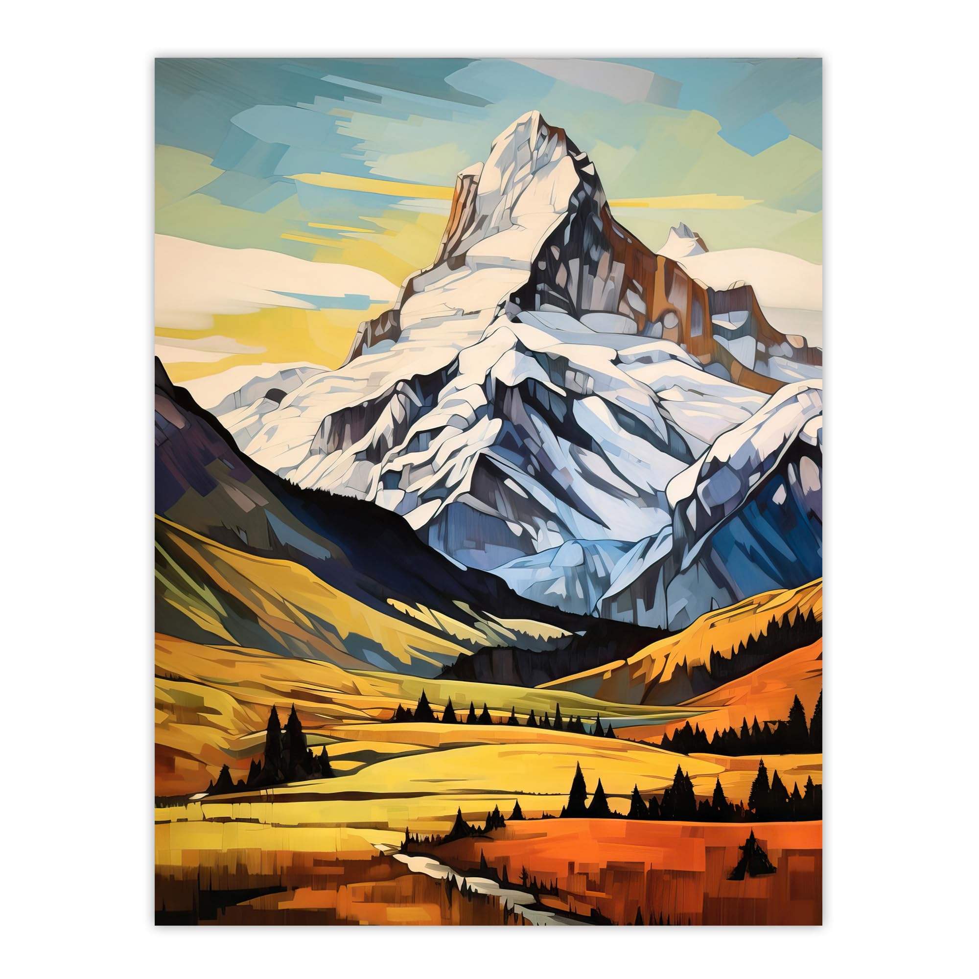 Artery8 Swiss Alps Switzerland Oil Painting Snow Capped Peaks Over Idyllic Alpine Meadow Extra Large XL Wall Art Poster Print