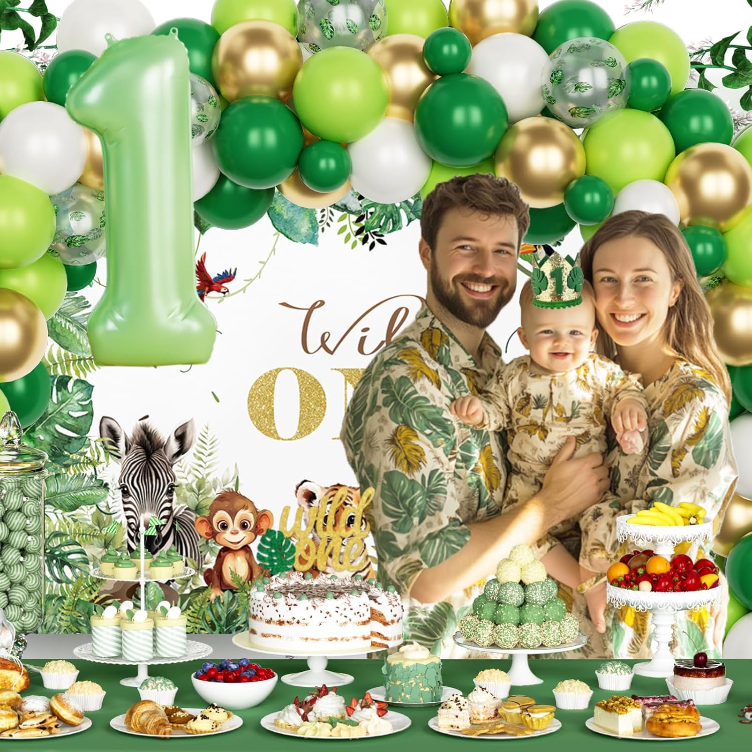 Party Inspo Wild One Birthday Decorations Boy – 145PCS Safari Jungle Animal Theme First Party Supplies with Backdrop, Balloon, Banner, Boxes, 1st Birthday Poster for One Year Old Boy
