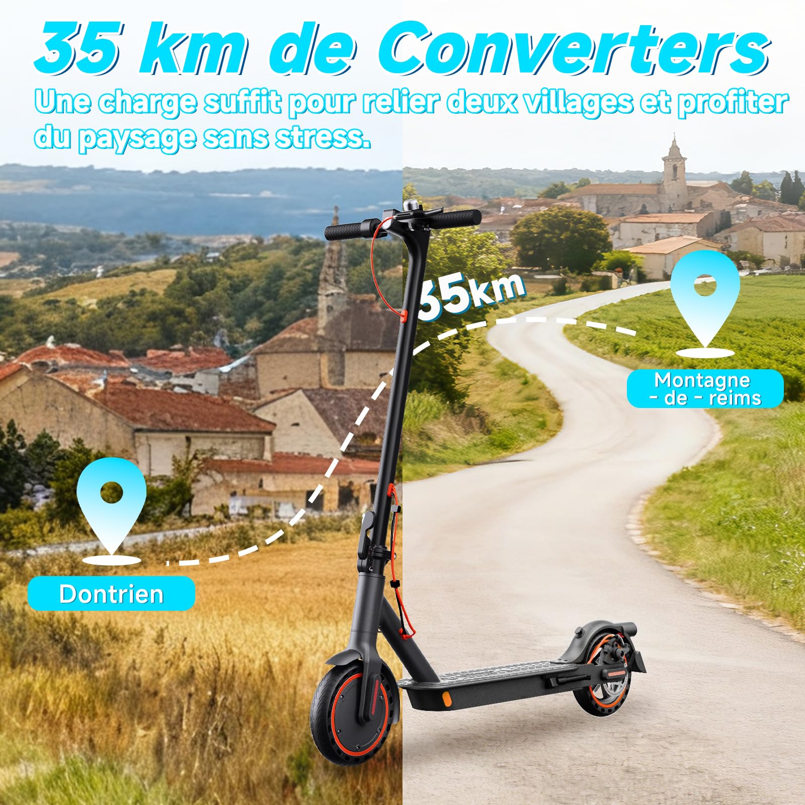 Trottinette Électrique Adulte Légère Amortisseur Avant 35KM APP | Moteur crête 650W, 36V 7.8Ah, charge 130kg, poids 12kg, pneus pleins alvéolés increvables, double freinage