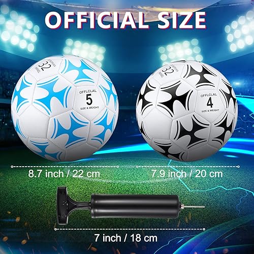 Miniatura 2 de Tradder Balón de fútbol de 4 piezas con inflador, tamaño oficial 3, 4, 5, para interiores y exteriores, para niños, adolescentes, niños, niñas,