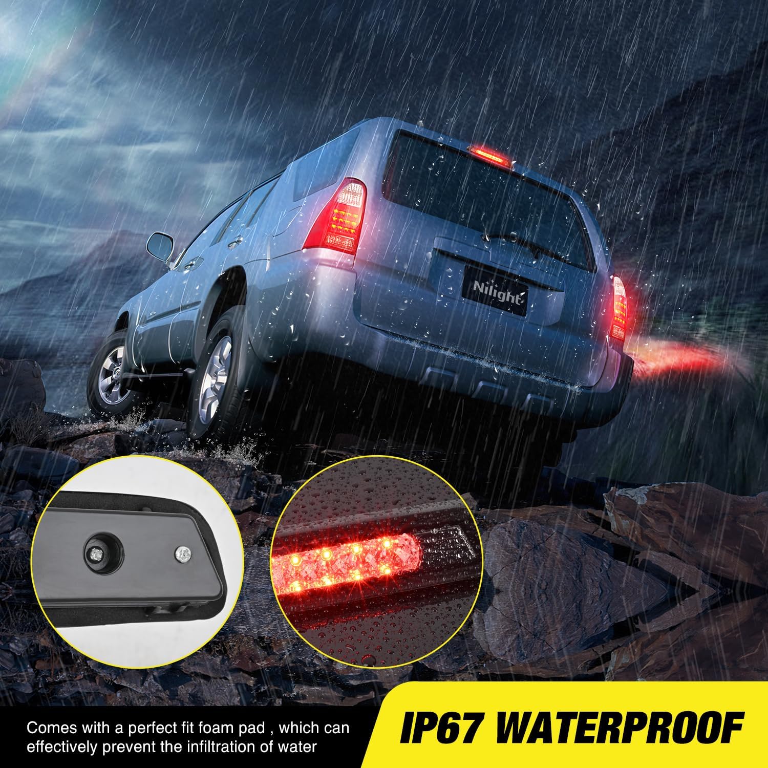 Nilight Third Brake Light Tail High Mount 3rd Stop Lights Smoked Lens Compatible with Toyota 4Runner 2003 2004 2005 2006 2007 2008 2009 Non-Spoiler Version Van SUV Rear Center Cab Lamp