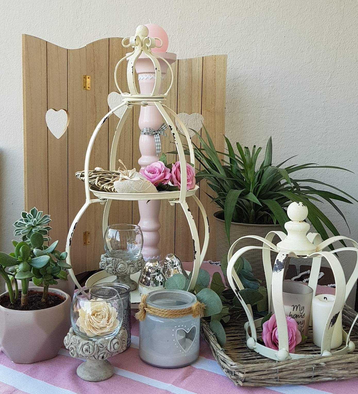 Windschief-living Landhaus Hängekorb SVEA – Antik Shabby Chic Deckenkrone Weiß, Metall, Ø 31 / H 65 Cm, Ideal Für Küche, Esszimmer & Dekoration