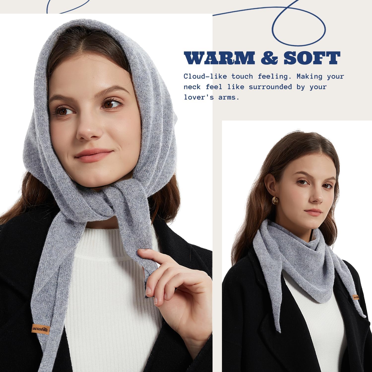 ACUSHLA 100% Merino Wool Triangle Scarf for Women Winter Neck Gaiter Warmer Knit Hooded Scarf Soft Warm Neck Wrap - Image 3