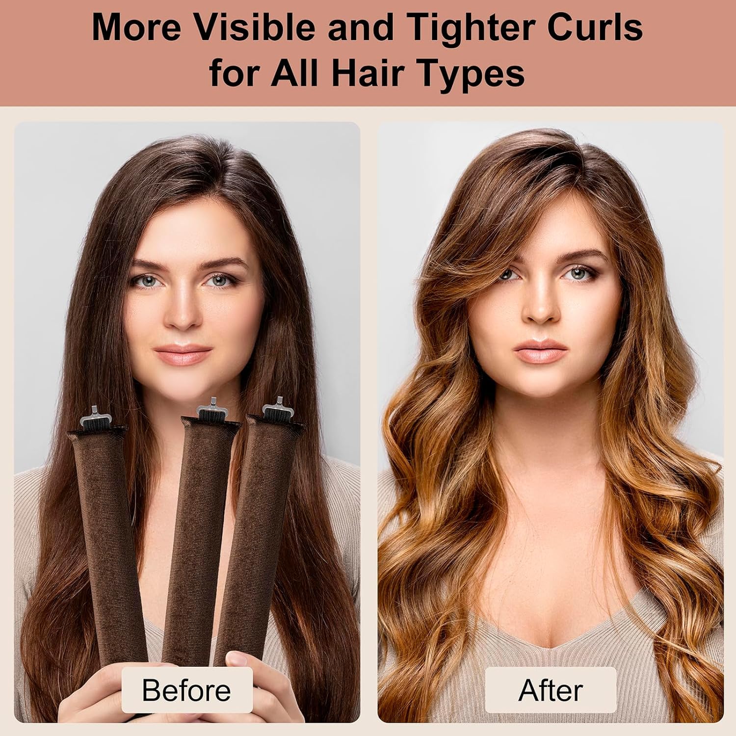 VENEXA Heatless Curling Rod Headband, Heatless Curler No Heat Curls Ribbon with Hair Clips and Scrunchie, Sleeping Curls Silk Ribbon Hair Rollers (Upgraded Set-Brown) (Brown, FREE) 2