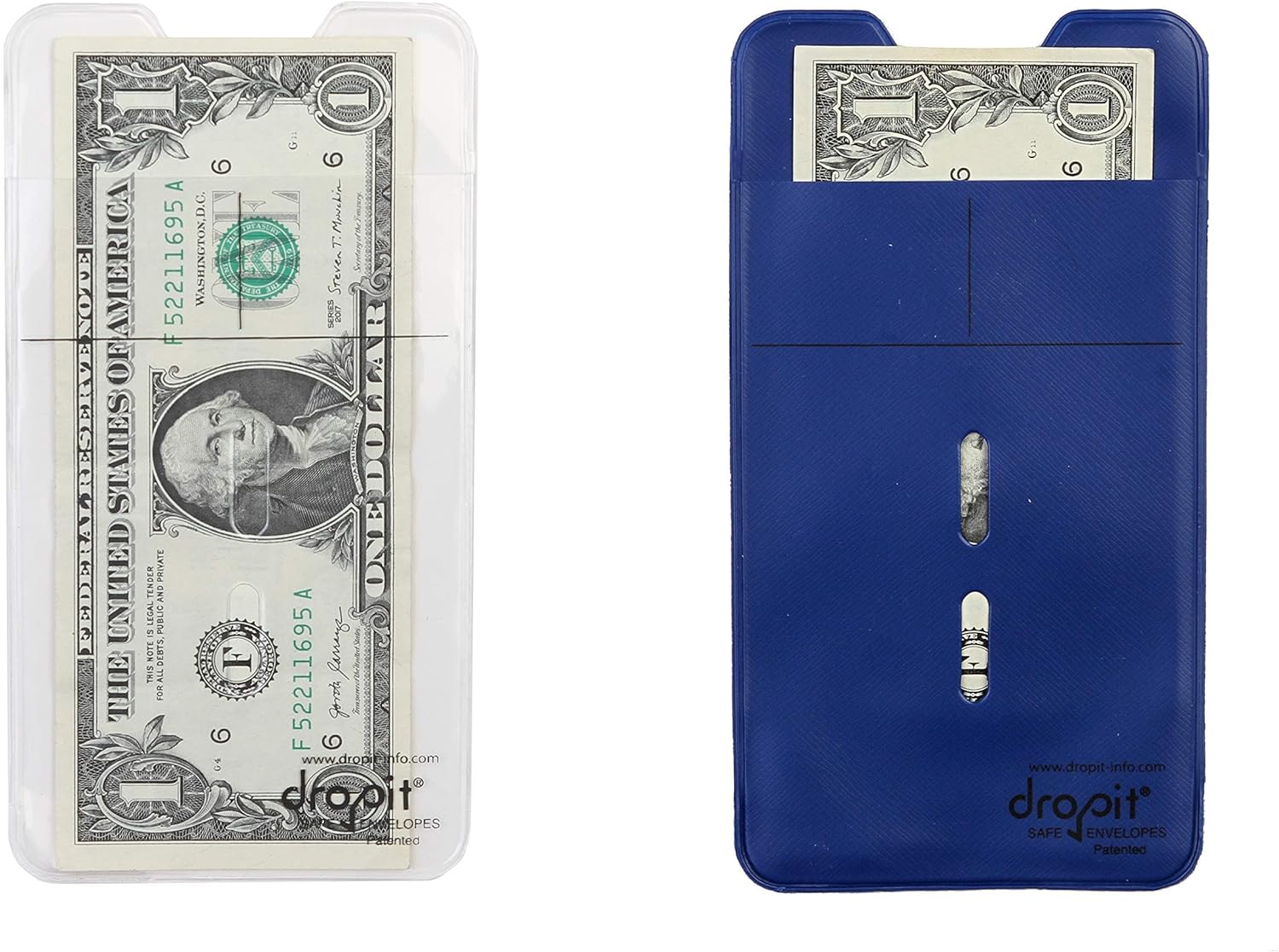Two Color Bundle | Clear & Blue |10 Each for a Total of 20 envelopes | Reuseable Dropit Safe Envelope for Safe Depositing of Currency and Money | Organize Coupon, Currency