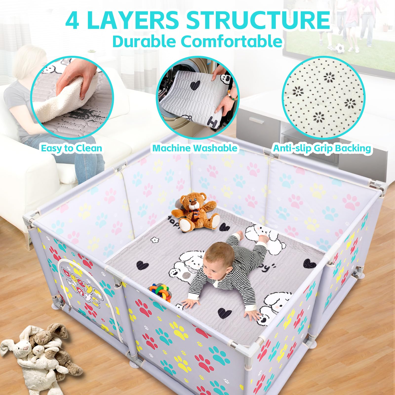 Caja de parto para perros, corral extra alto de 24.8 pulgadas con almohadilla de parto, suministros de parto para perros cachorros, caja de parto para perros grandes y pequeños (47 pulgadas de