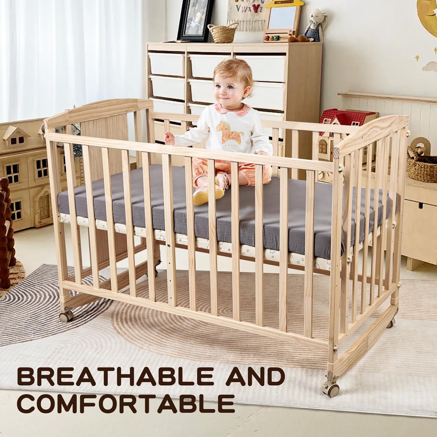 2 Pack 100% Cotton Crib Sheets, 28x52 Inch, White, Solid, Breathable, Machine Wash, Crib Size
