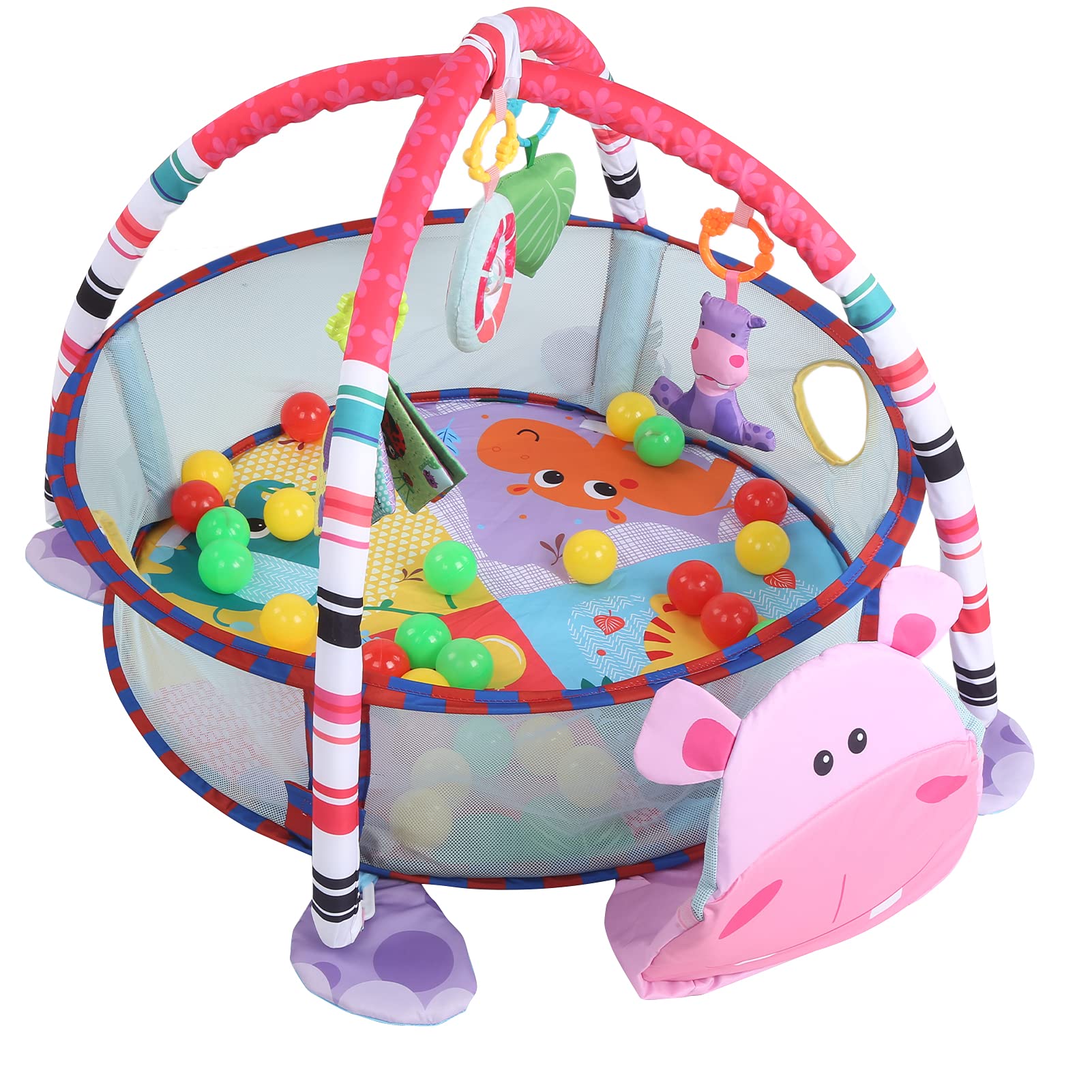 Hidyliu Tappetino da Gioco per Bambini da Palestra con Palline Colorate e Giocattoli Pendenti per Gattonatori Neonati 37,4 X 27,6 X 19,7 Pollici Panno Sicuro (Ippopotamo Rosa)