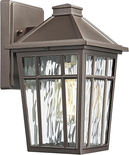 Darkaway Aplique de pared para exteriores, lámpara de porche exterior, aplique exterior de aluminio antioxidante, impermeable, con vidrio ondulado