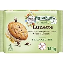Mulino Bianco Lunette Tortina Senza Glutine con Farina Integrale di Riso e Gocce di Cioccolato, Merenda Senza Glutine e Senza Olio di Palma, Mulino Armonia, Confezione con 4 Monoporzioni
