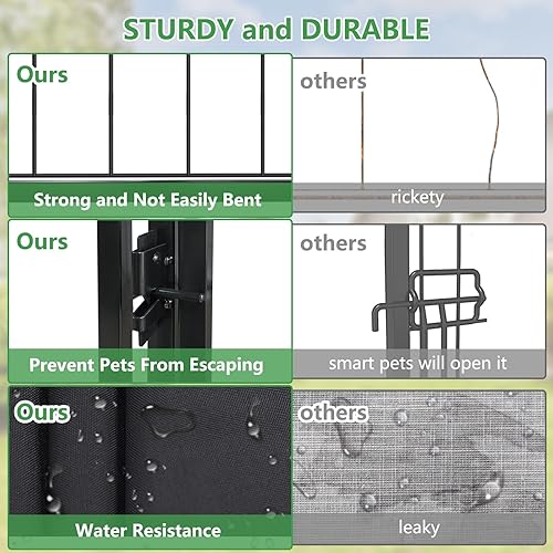 Miniatura 5 de Perrera para perros al aire libre, 4 x 4.2 x 4.5 pies, perrera exterior con techo, perreras grandes con puerta giratoria y 2 cuencos ajustables,