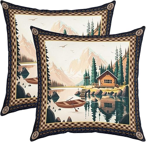 Funda de almohada con estampado de vaquero occidental a cuadros de doble cara, estilo rústico, funda de cojín cuadrada suave de 24 x 24 pulgadas,