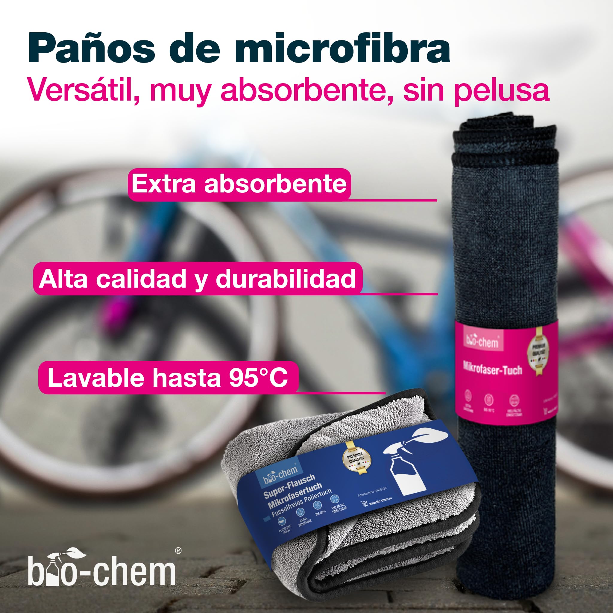 bio-chem Kit de limpieza de 9 productos para bicis, BTT y bicis eléctricas | Pulverizador de espuma, cepillos para la cadena y el cuadro y paño de microfibra - Limpieza y mantenimiento de la bicicleta