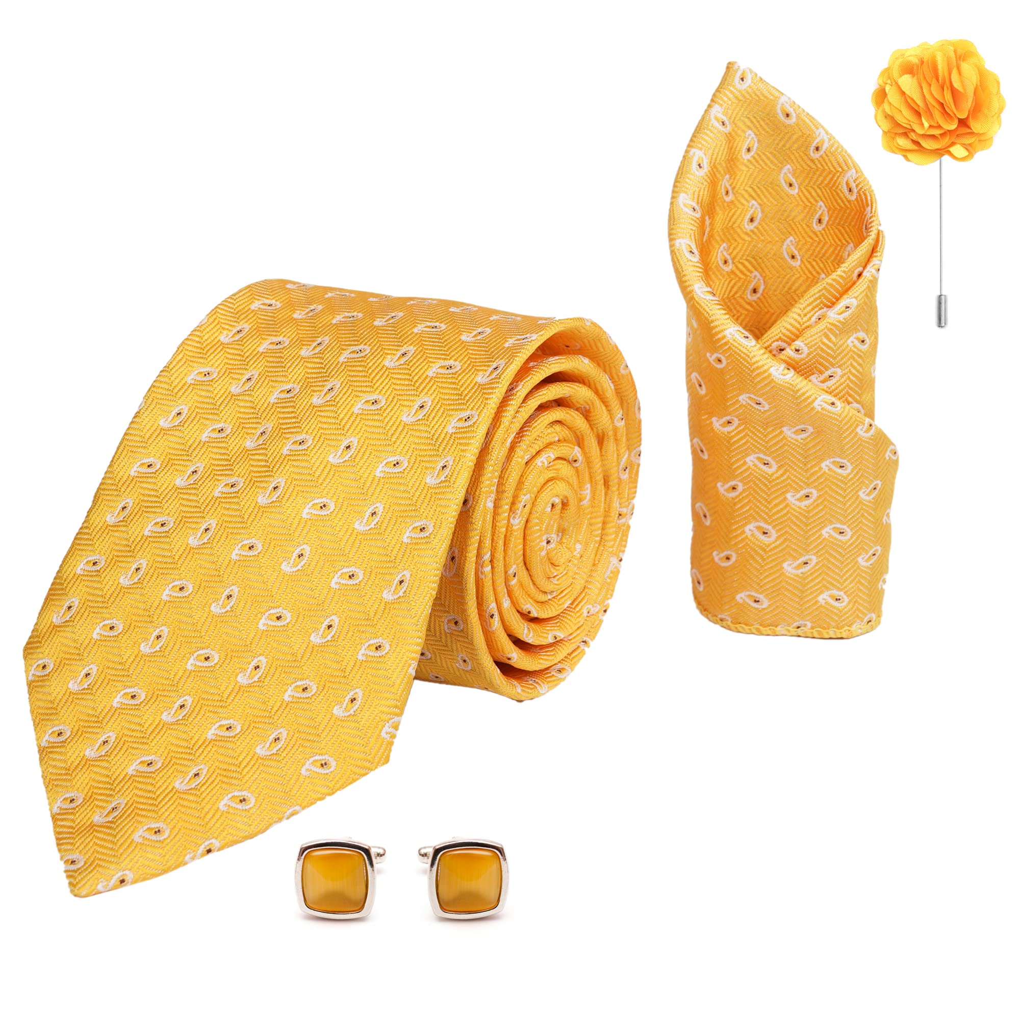 axlon Mens Plaid Pasiley Silk Necktie Gift Set With Pocket Square Cufflinks & Brooch Pin Tie For Men Formal With Leatherite Box (AMBICRX Free Size) | (Leather Gift Box) (Pack of 4)-picture-11