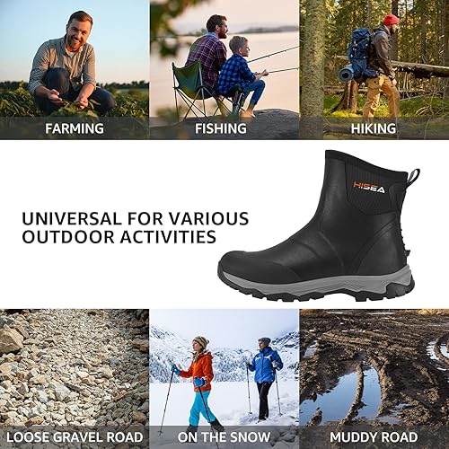 Vista 6 de HISEA Excursion Pro Men's Rain Boots Ankle Height Rubber Neoprene Hunting Boots Waterproof Insulated Outdoor Work Booties for Hunting Gardening
