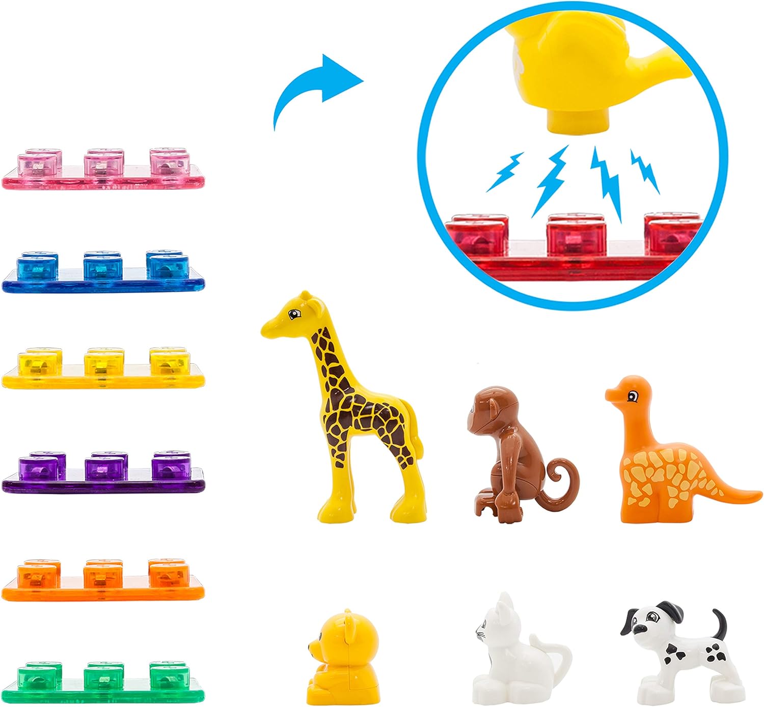 PicassoTiles 7pc Animal Action Figure + Activity Center Play Table, Pretend Playset, Study Desk Set Sandbox Water Tight Container Storage All-in-1 STEM Toy with 331pc Dual Size Brick Blocks Marble Run