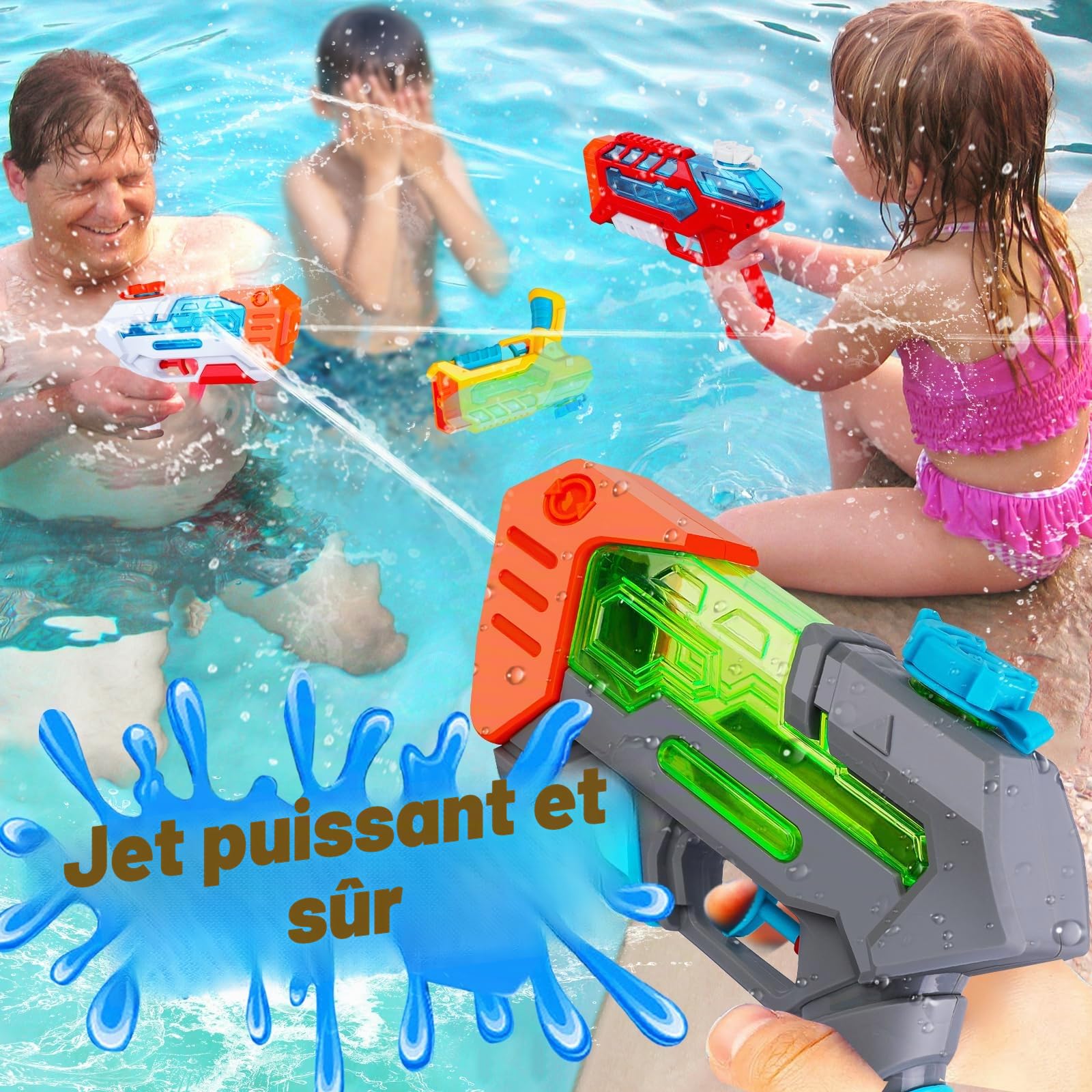 Quanquer Pistolet a Eau pour Enfants 4 Pcs_Mini Pistolet à Eau, portée de 7 mètres, Super Pistolet à Eau, pour Adultes, fêtes, été, Piscine, Plage, Jouets Aquatiques pour Enfants, extérieur