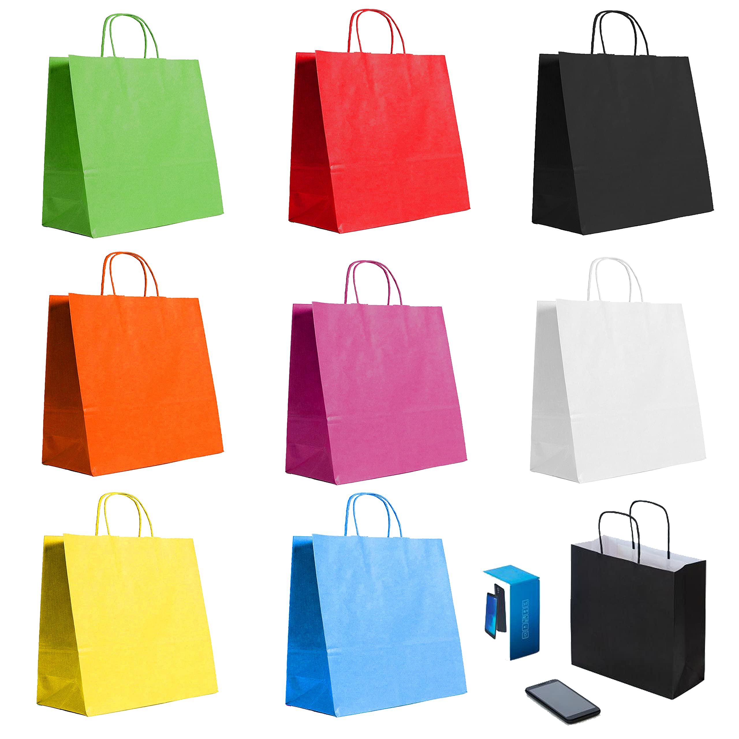 Sacs en papier Kraft vert avec poignées pour boutique et emballage
