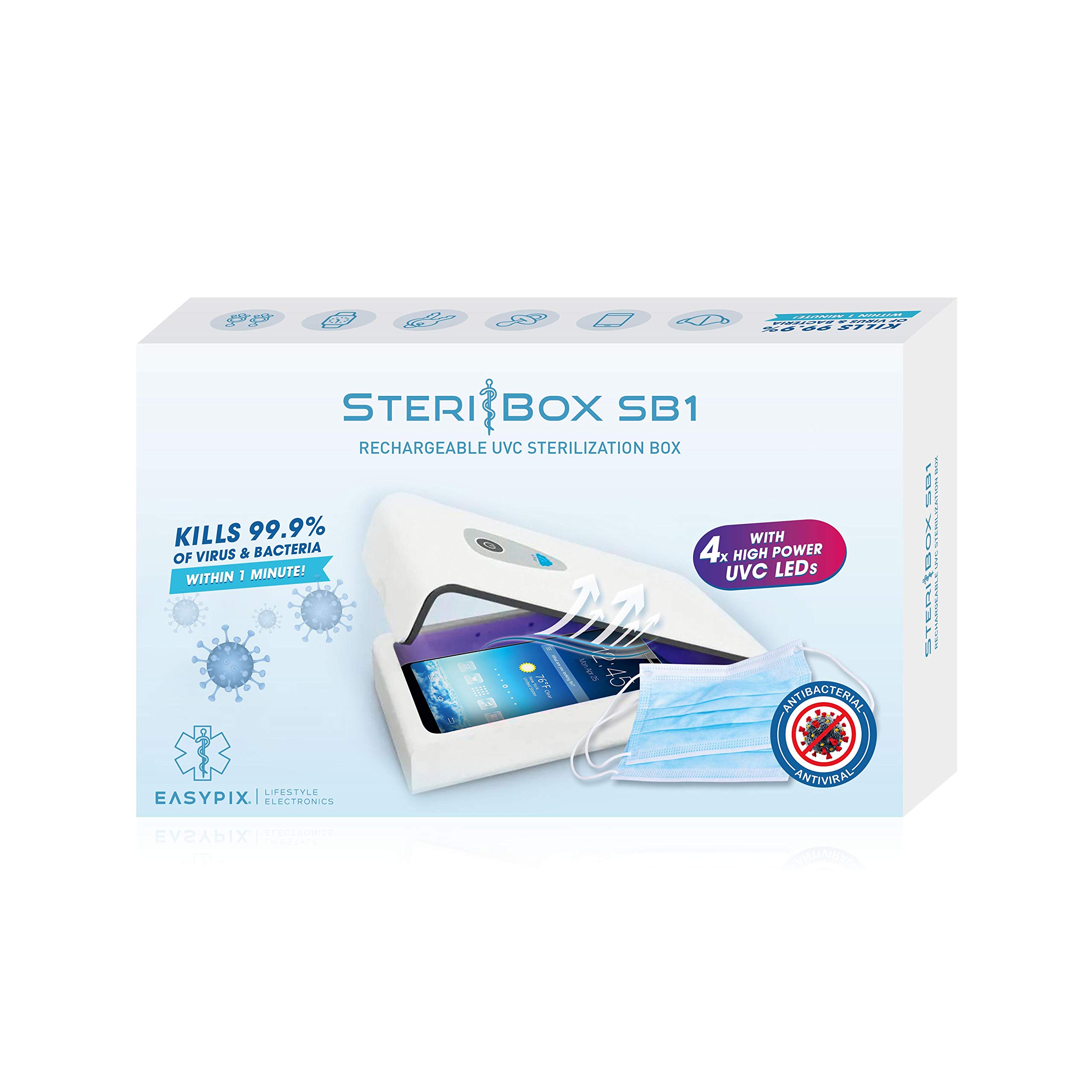 EASYPIX STERIBOX SB1 - Sterilizzatore UV portatile per telefoni cellulari, maschere, accessori, gioielli e altri articoli