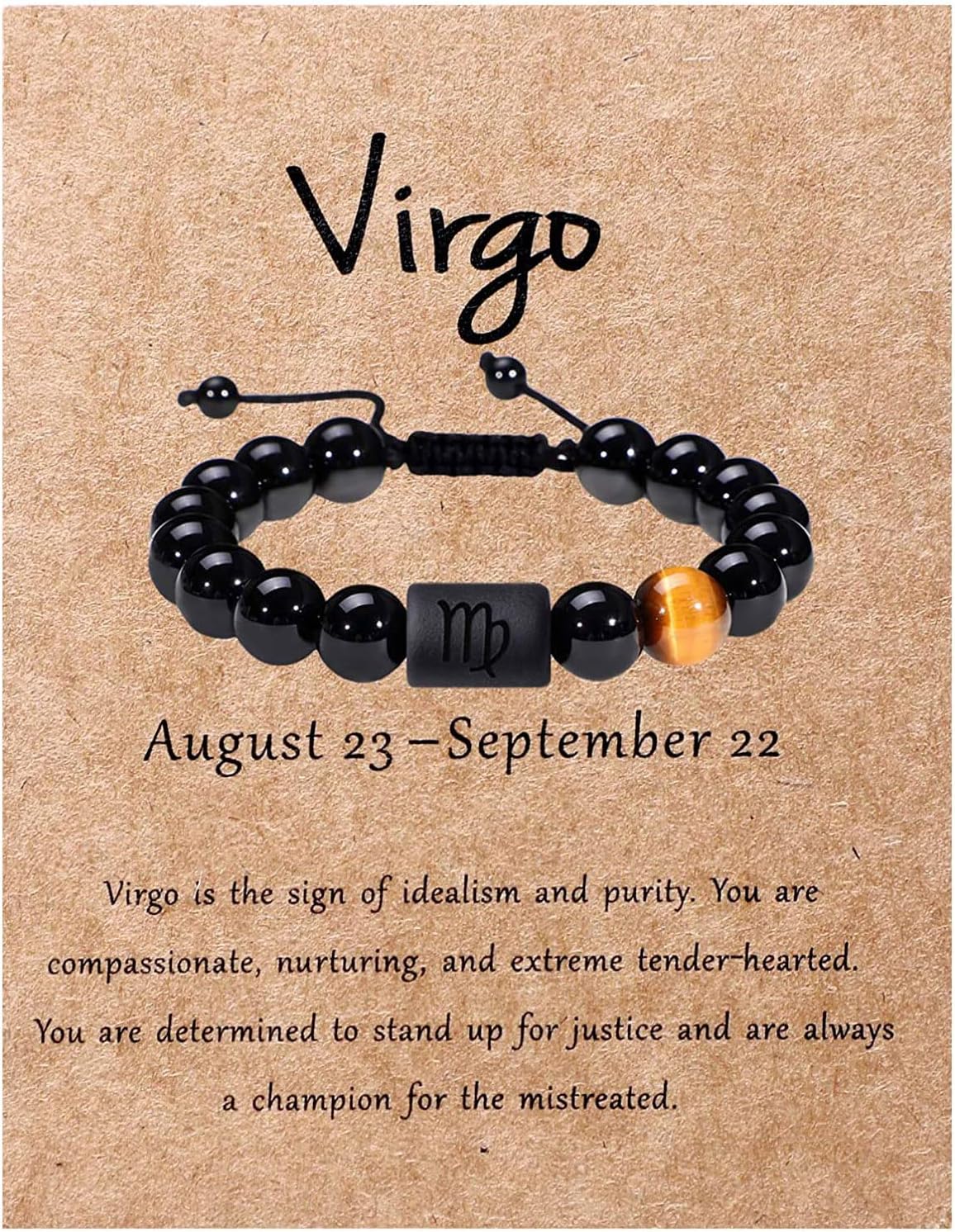 SUMMER LOVE Father's Day Gifts Zodiac Bracelet for Men Women 10mm Natural Black Onyx Stone Star Sign Constellation Beaded Protection Bracelet
