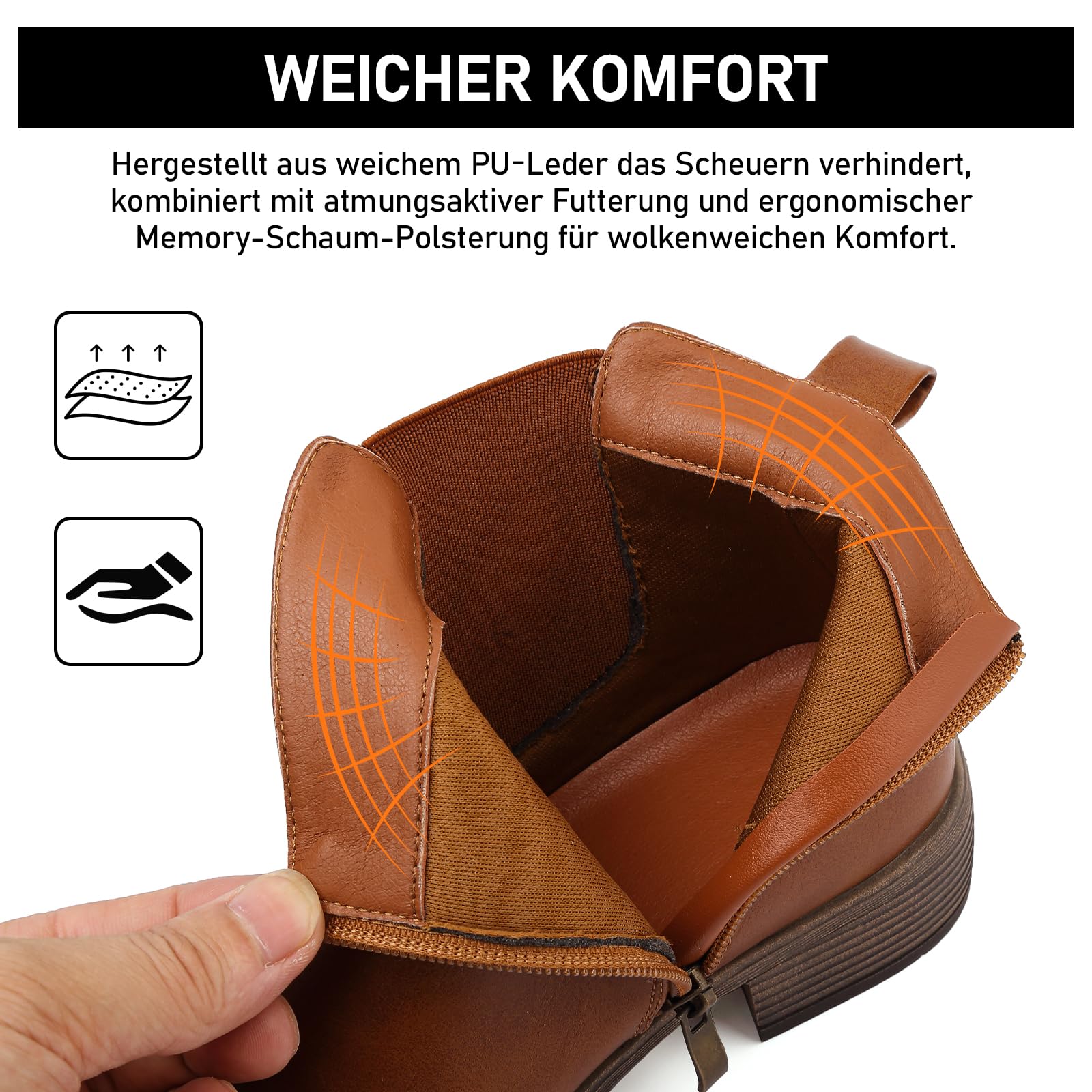 Stiefeletten Damen Knöchelstiefel Mit Reißverschluss Wasserdichte Leder Stiefeletten Stylische Chelsea Boots Mit Niedrigem Absatz Spitze Zehen Freizeitschuhe Herbst Winter Damenstiefel Schwarz Braun