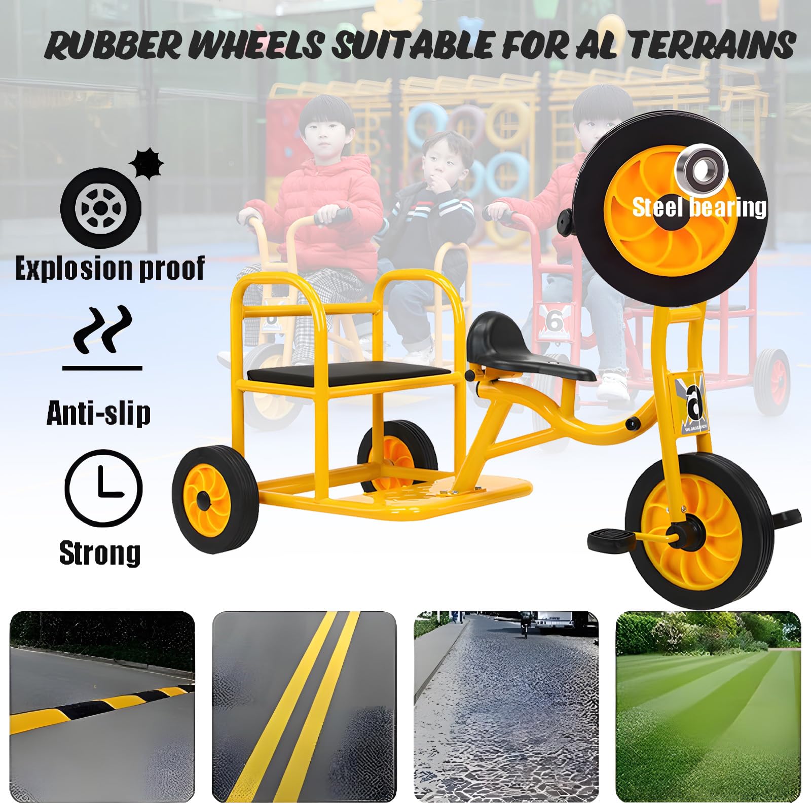 LHTJHP Kids Tricycles for 3-7,Preschool Daycare Playground Kids Tricycle Bike,Double Toddler Tricycle,Metal Kids Tricycle with Non-Inflatable Rubber Wheels,Kids Outdoor Tricycle,Red