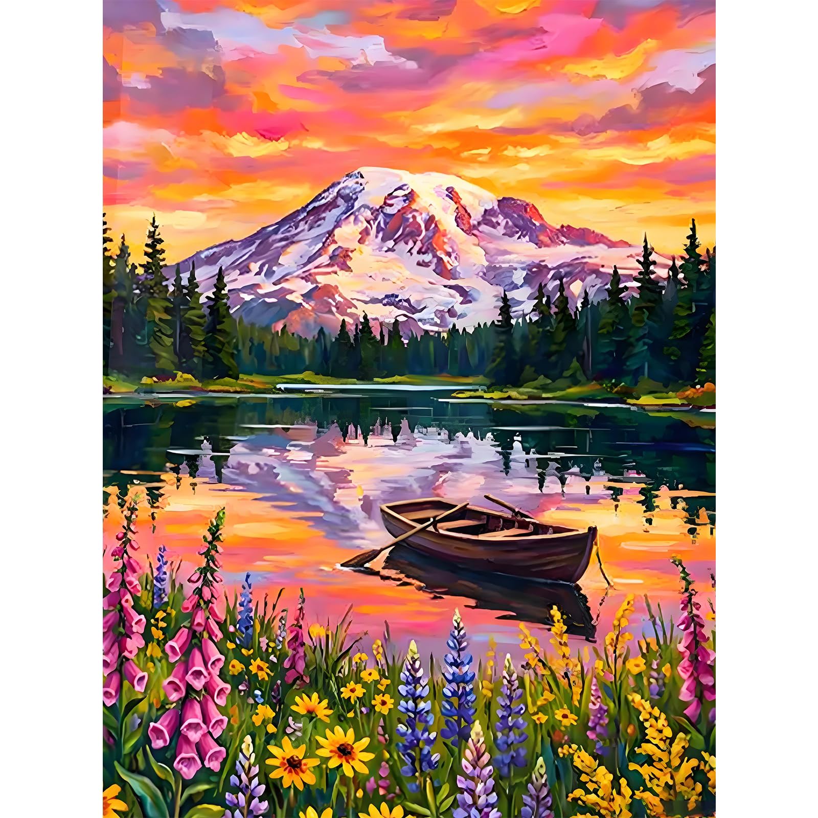 Snow Mountain Diamond Painting, 5D Lake Landscape Diamond Art Kits for Adults Beginners, DIY Boats Full Round Dots Drill Gem Art Kit for Gift Home Wall Decor 12 x 16 Inch - 1