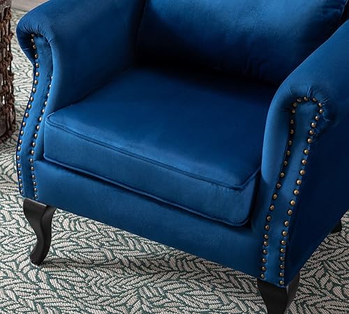 Miniatura 5 de Silla decorativa moderna de mediados de siglo, sillón tapizado, cómodo sofá individual de tela de terciopelo con respaldo copetudo para espacios