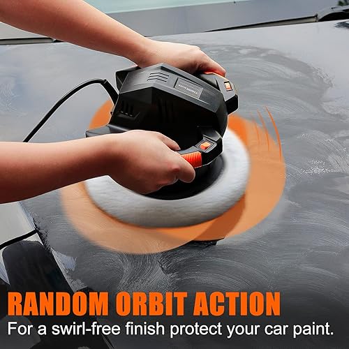 Miniatura 5 de THINKWORK Pulidora de búfer, juegos de pulidora de coche de 10 pulgadas con 4 bonos de pulido y pulido, 6 velocidades variables de 1500 a 3600 RPM,