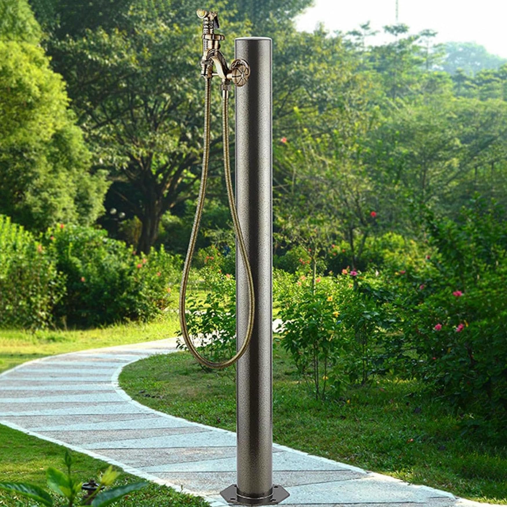 ZYCHSJXA Stainless Steel Outdoor Water Column with Faucet & Spray Gun for Garden Farm Car Wash and Irrigation – Versatile Easy to Use