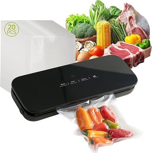 Miniatura 10 de Sellador al vacío para alimentos, 65 kpa de potencia de succión de precisión 6 en 1, ahorrador de alimentos rápido y compacto con 20 bolsas de vacío