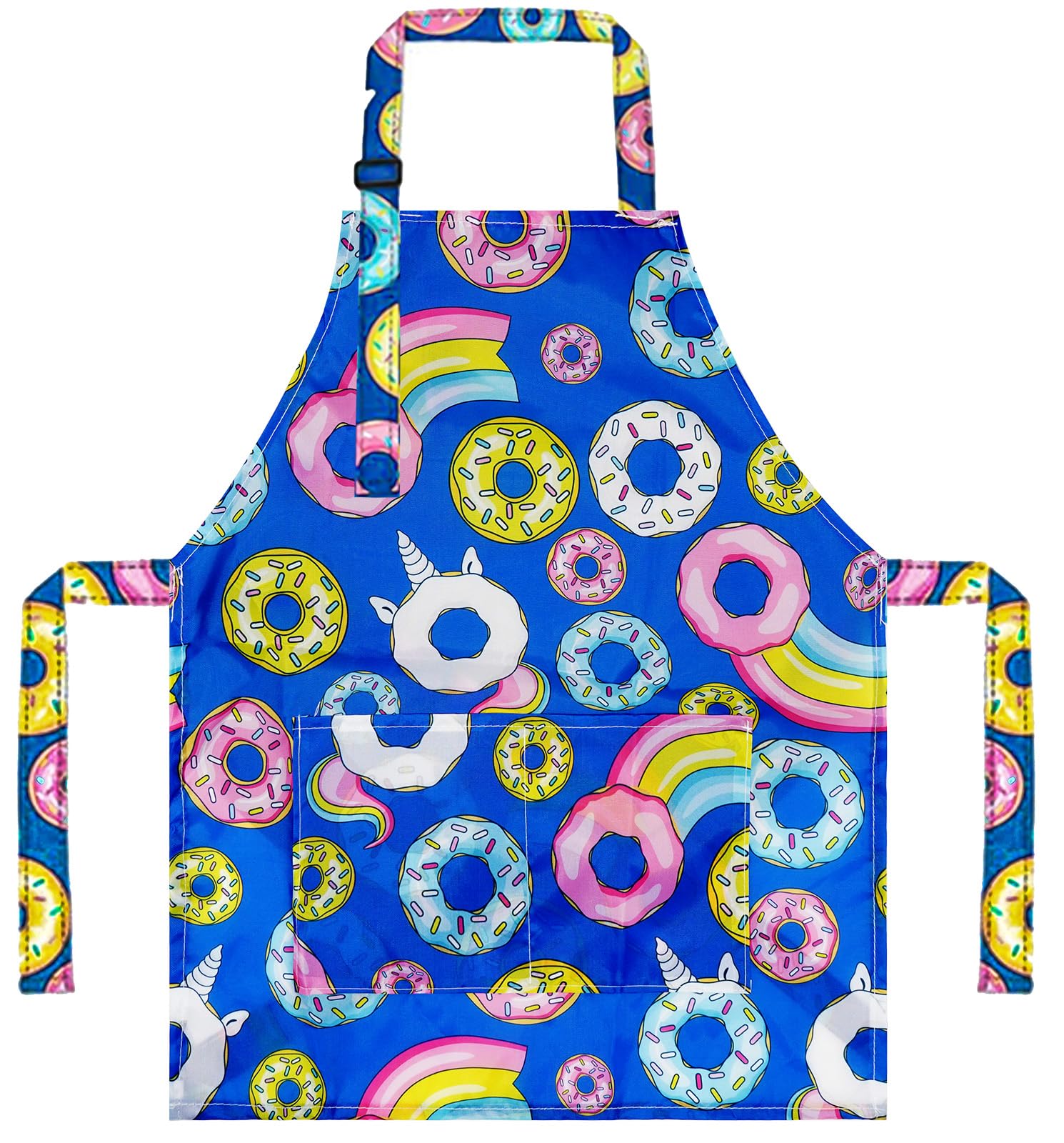 Liutufy Kids Aprons,Adjustable Cartoon Style Aprons kitchen Apron for Children Cooking Painting Gardening Apron (Purple Donut Apron)