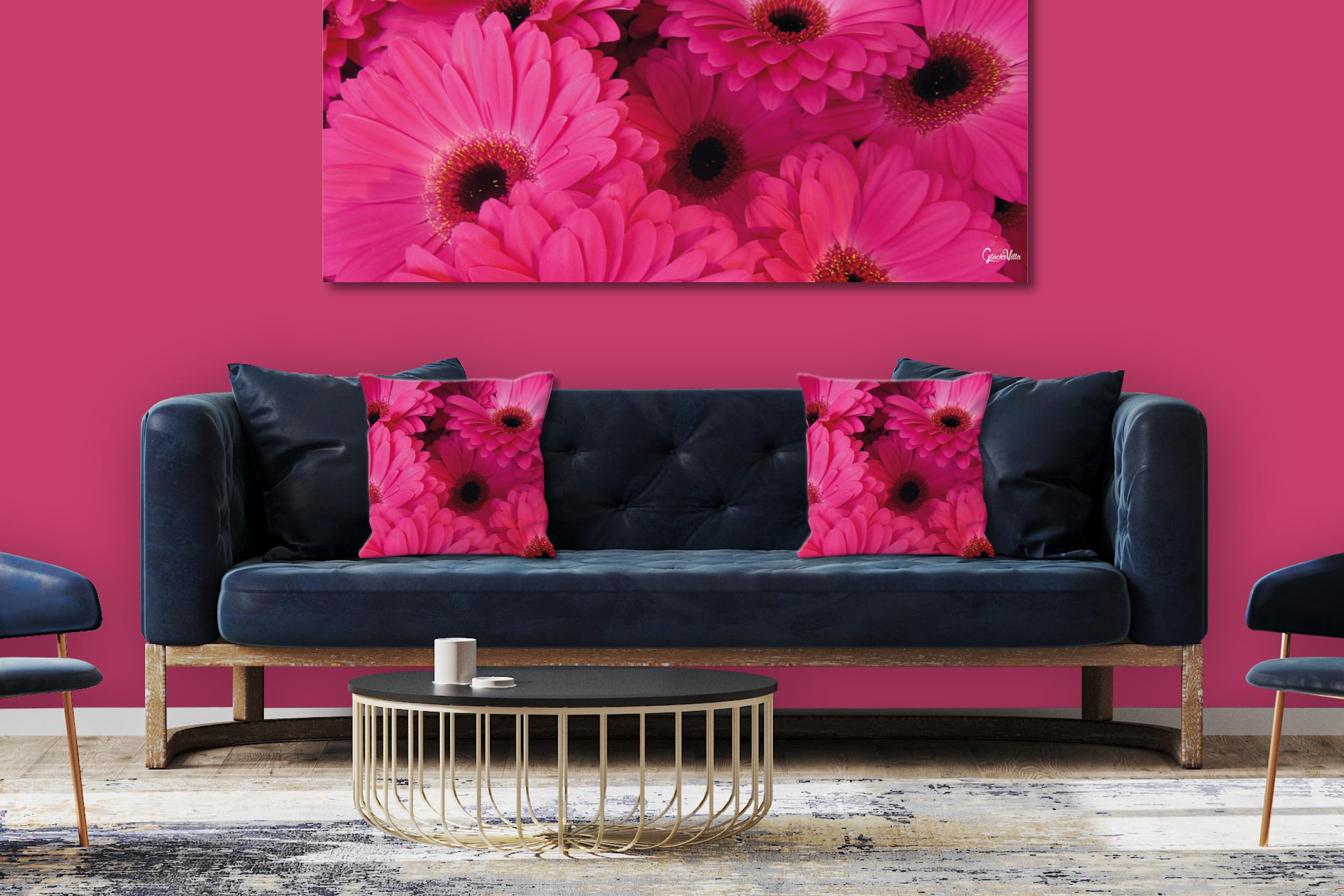 Gerbera in Pink - Foto-Kissen-Hülle Set (2 STK.) 40 x 40 cm | Kissen-Bezüge - passend zu Wandbild - Deko-Kissen - Blumen-Strauß Blüte Natur Garten