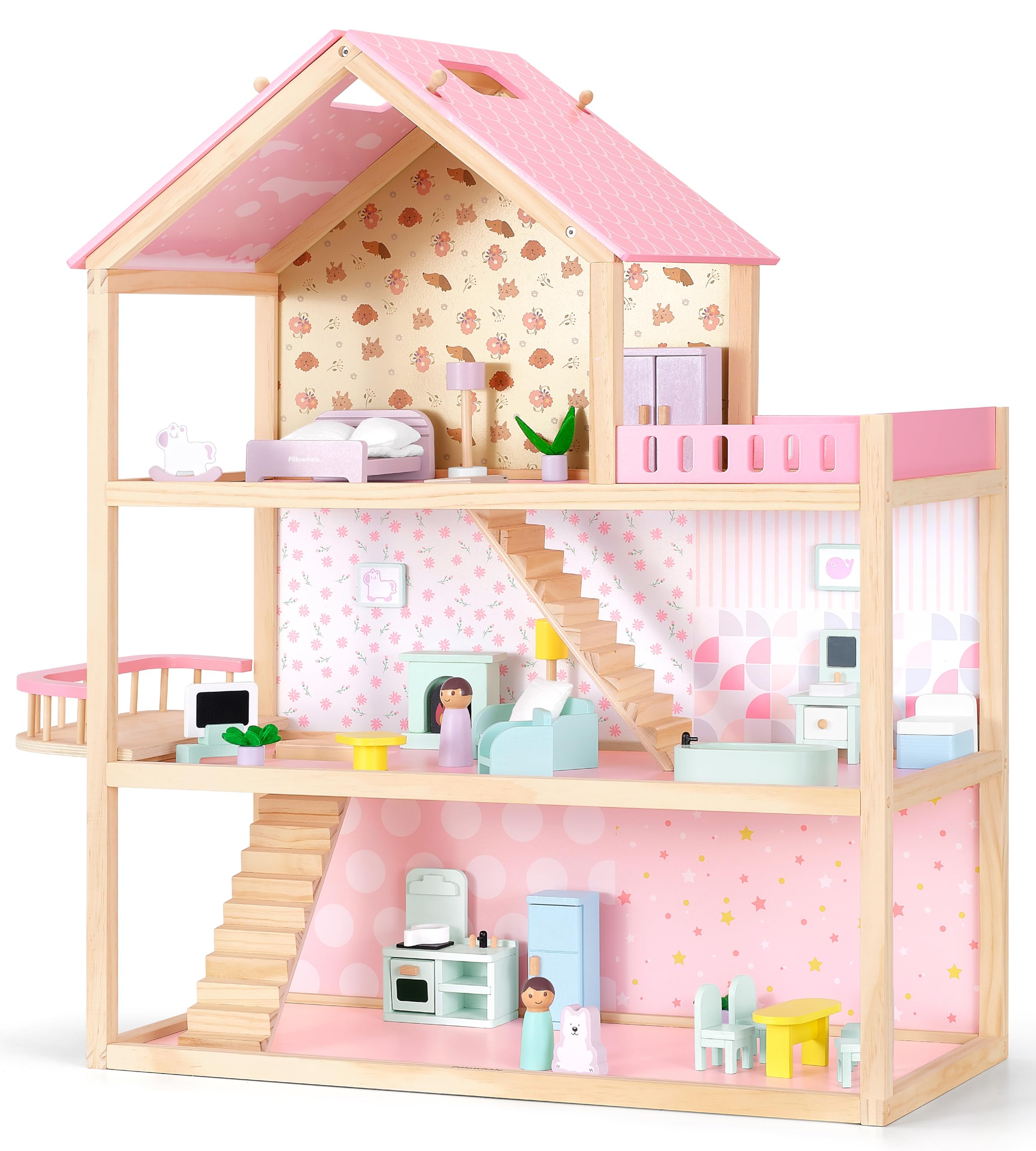 Large Wooden Dollhouse Story Doll House With 38 Pcs Desertcart