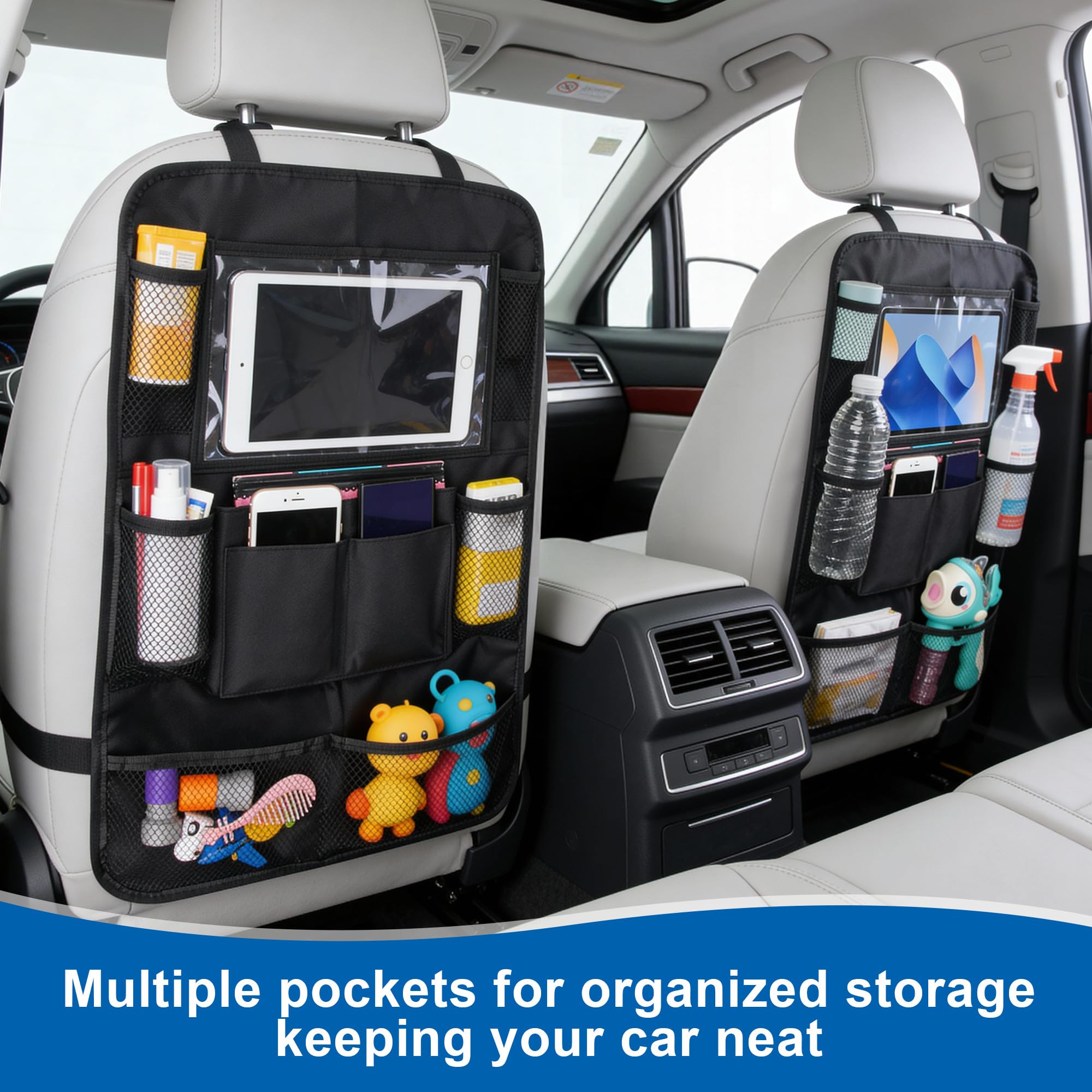JIYANA 2 Piezas Organizador Asiento Coche Niños, Protector Asiento Coche en Tela Oxford 600D Resistente al Desgaste, Organizador de Asiento para Respaldo con 10 Bolsillos Multifuncionales
