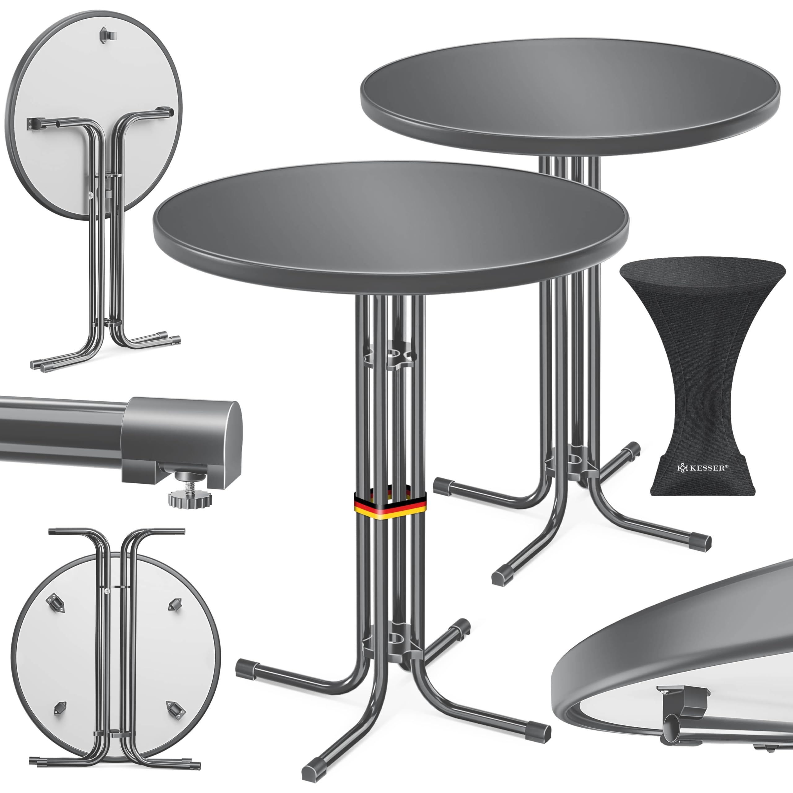 KESSER® Stehtisch klappbar 2er Set Ø80cm rund, Gastro Bistrotisch Hochtisch Cocktail Stehtisch + Husse, Klapptisch Partytisch für Garten/Balkon/Events/Gastronomie, wetterfest, In- & Outdoor, Anthrazit