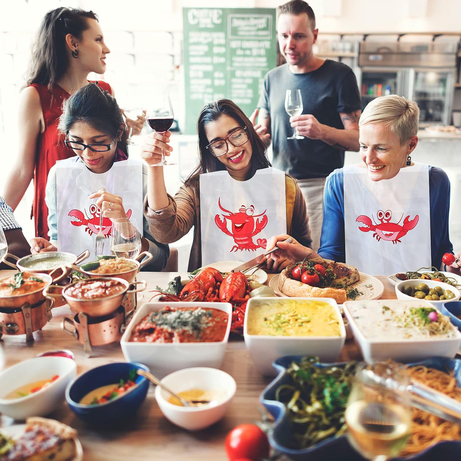Geyoga 30 Pcs Lobster Crab Bibs Bulk 23 Inch Plastic Crawfish Boil Seafood Party Supplies Disposable Bibs for Adult Size