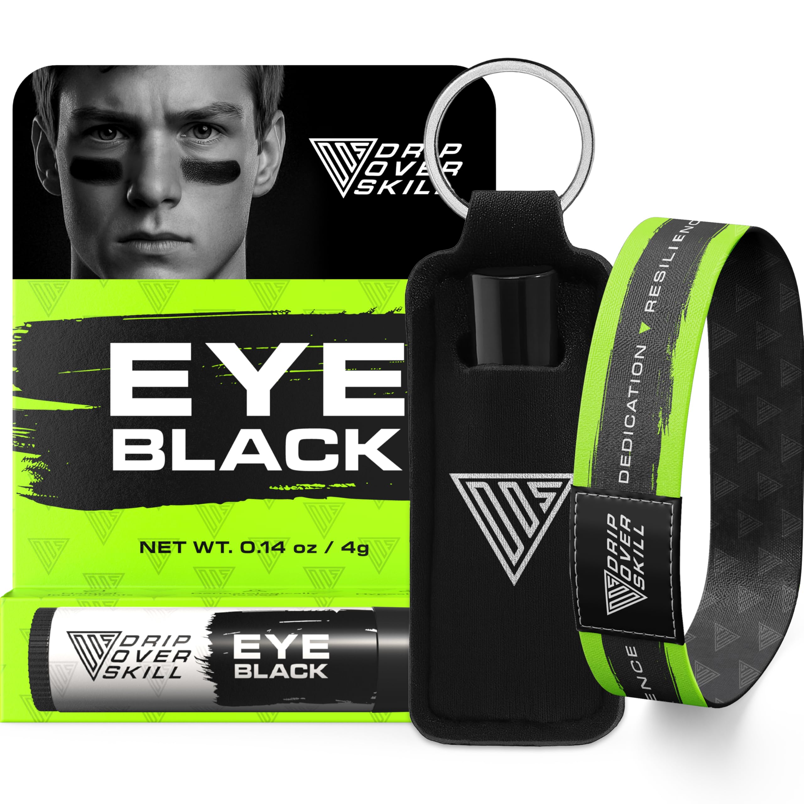 D.R.I.P Over Skill Eye Black, Natural Formula Sports Face Paint Stick, Carry Clip, DRIP Band, Dermatologist-Tested, Hypoallergenic, Repels Sweat,