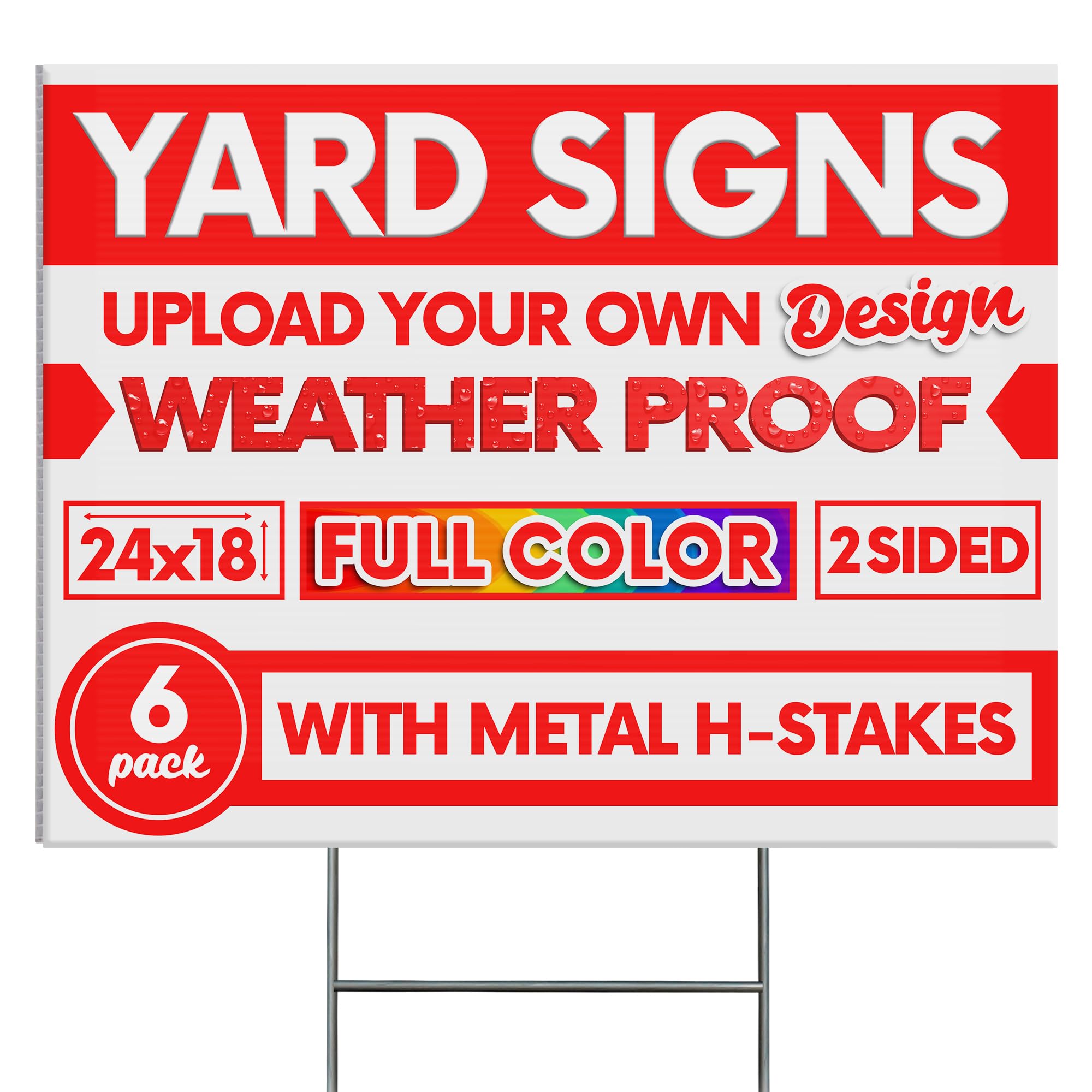 6 pack 24x18" Double Sided Custom Yard Sign with Metal Stake Front and Back Custom Printed Personalized Lawn Sign for Business, Real Estate, or Yard