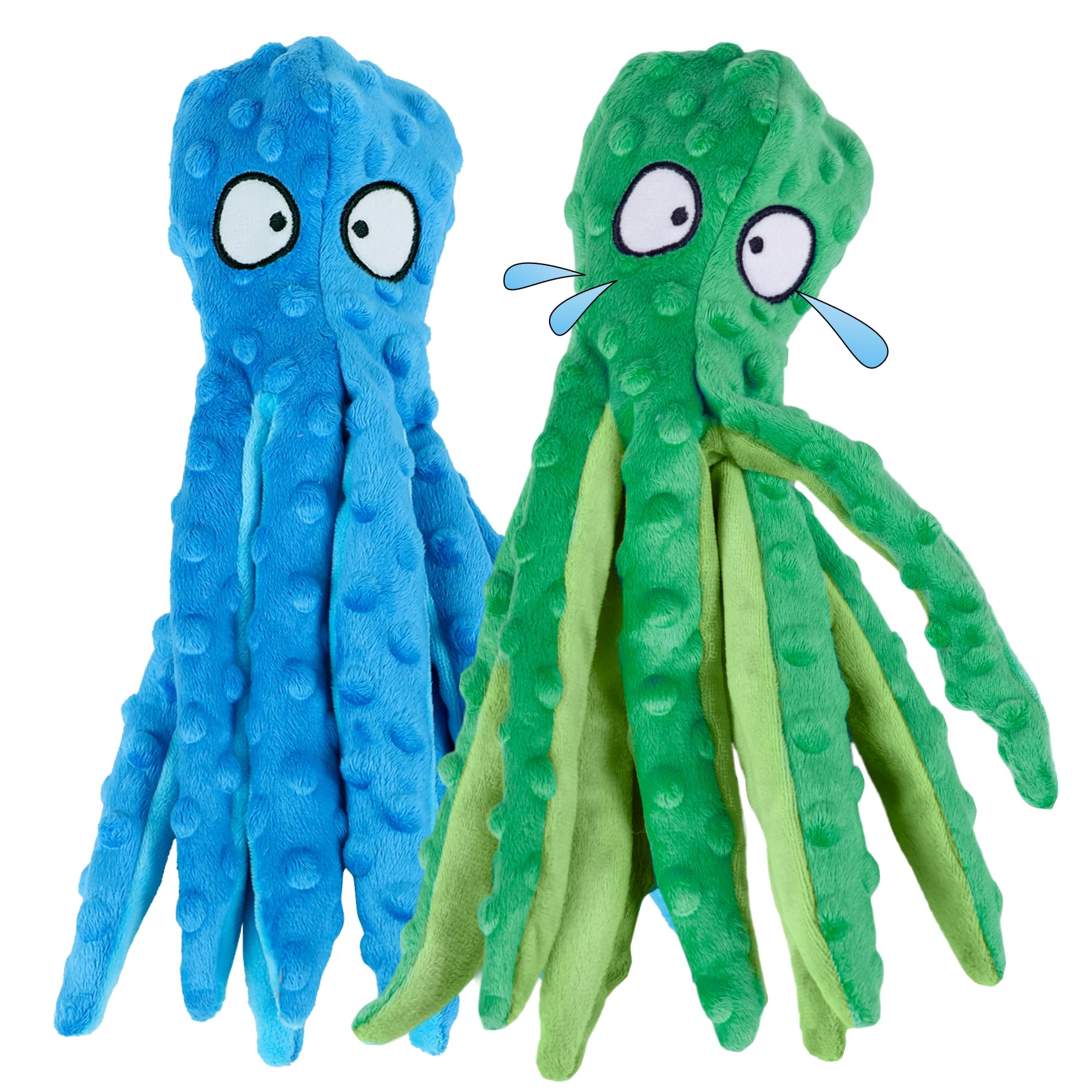 Khalor 2 Pack Squeaky Dog Toys, Octopus Plush Dog Toys Stuffless Crinkle Pet Toys for Small, Medium, Large Dogs Teething, Durable Interactive Dog Chew