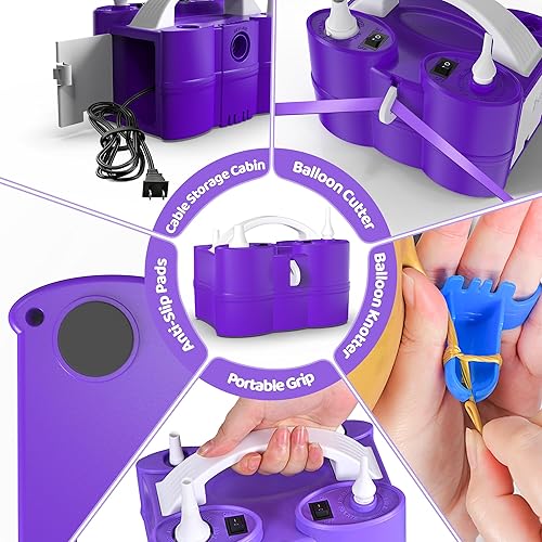 Miniatura 7 de Bomba eléctrica de globos, bomba de aire portátil 3 en 1 para globos e inflables, inflador rápido para flotadores de piscina, colchón de aire,