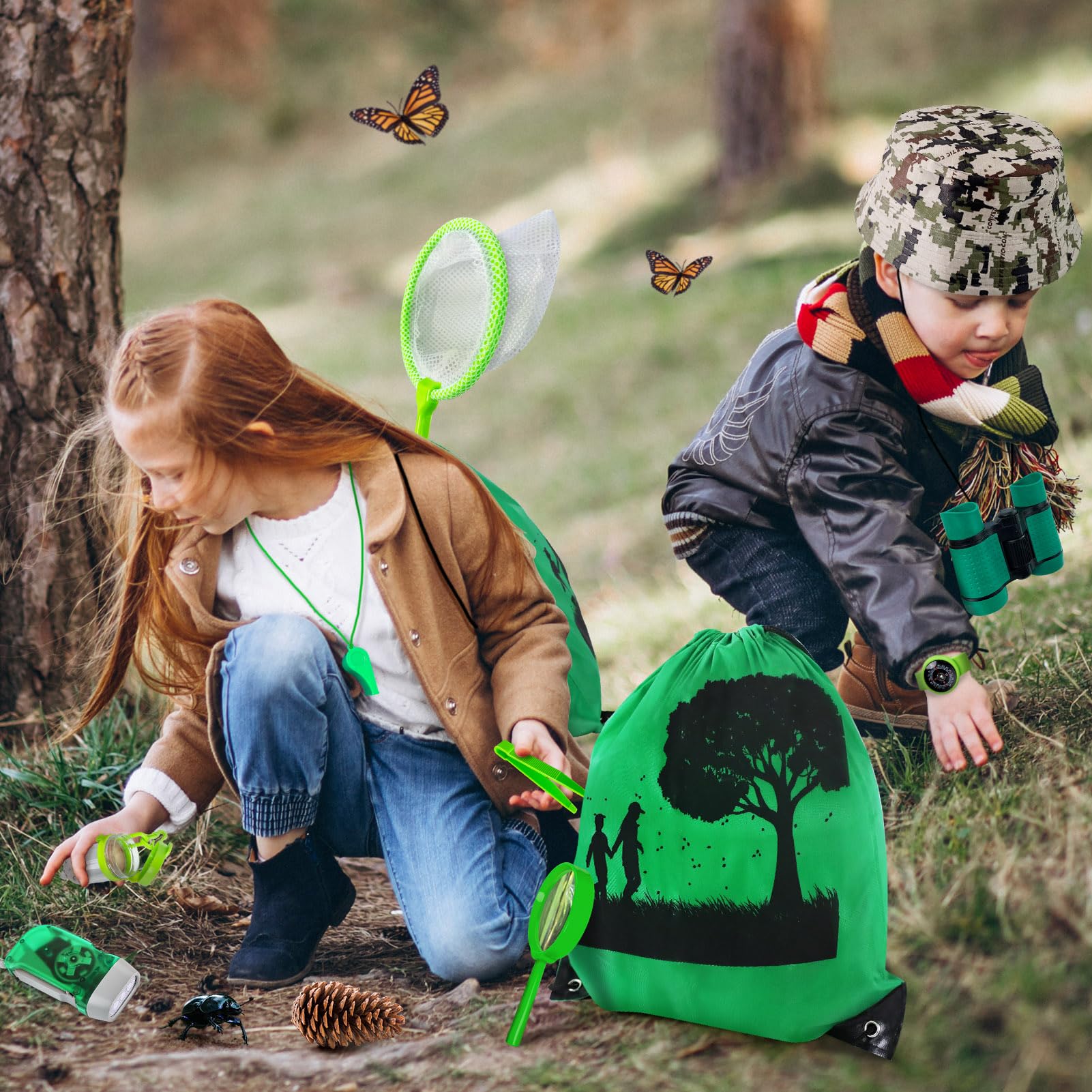 Set da esplorazione per bambini, con zaino, cappello e binocolo, giocattolo da esterno per bambini, ragazze e ragazzi