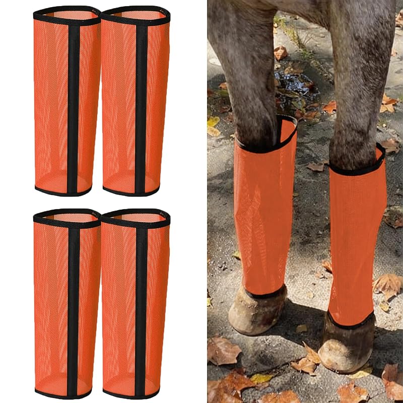 Botas Contra Moscas para Cavalos em Malha Respirável com Proteção UV LOLEDE Orange, Pacote com 4
